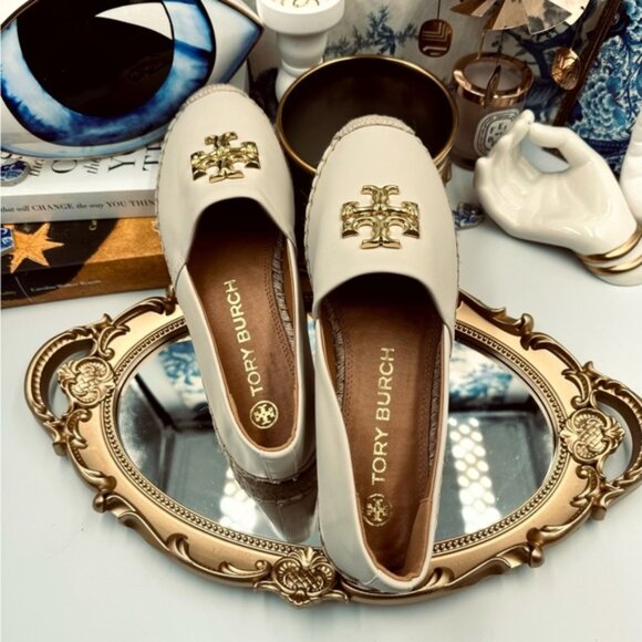 🆕  TORY BURCH 🧿 NWOB Eleanor Logo Leather Espadrilles, New Cream, Sz 8 - Picture 11 of 16